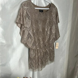 Women lace crochet shimmery blouse,fringe hem,overlay,retro,50’s,Country,vtg,NWT